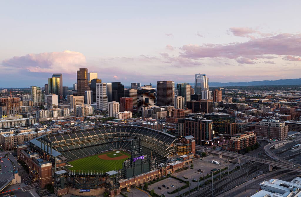 Aerial View of Denver, Colorado at Sunset